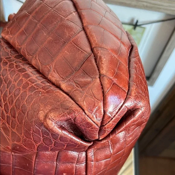 Furla Crocodile-Embossed Rust Colored Tote Bag - Picture 7 of 15